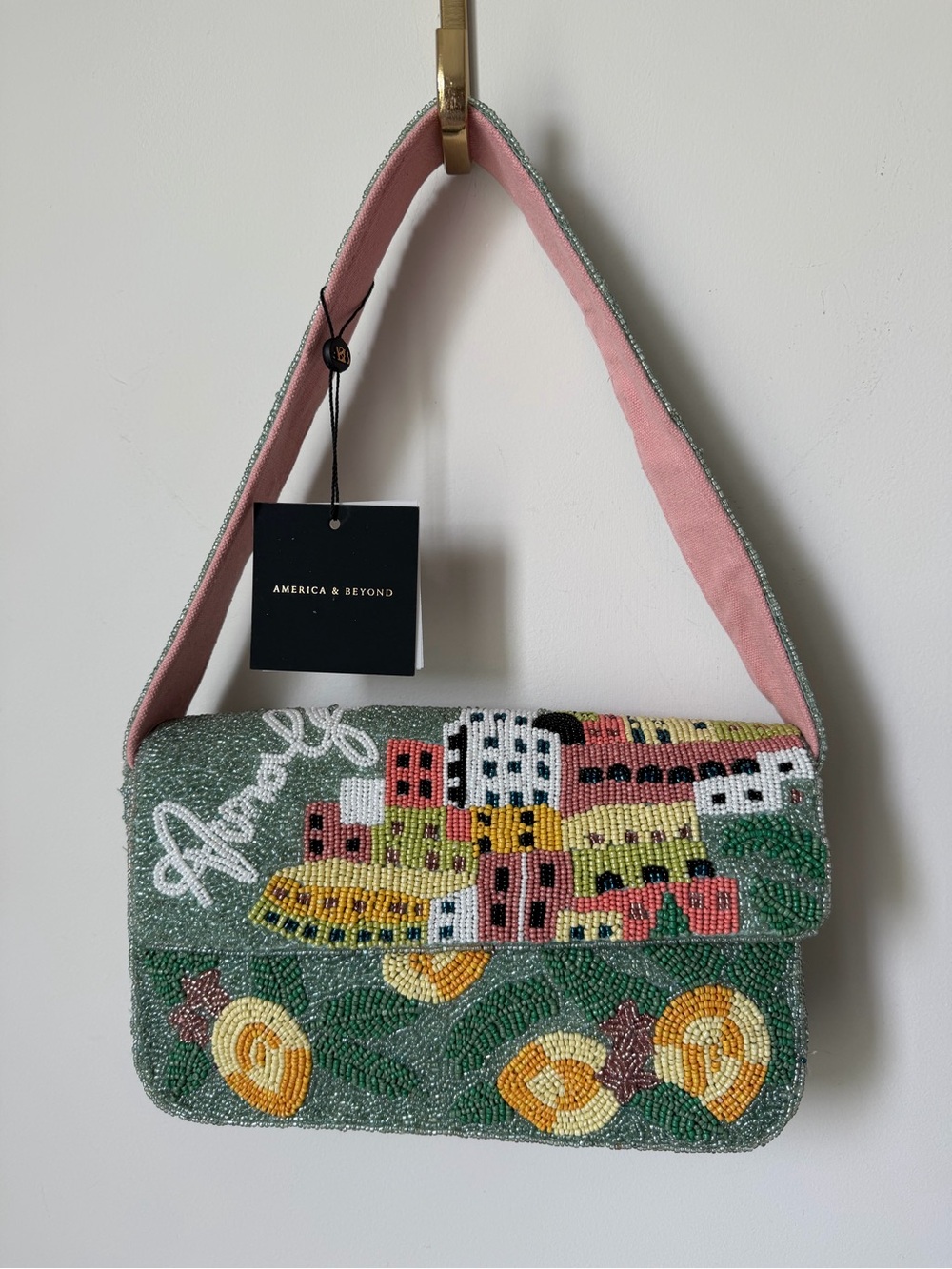 America & Beyond beaded amalfi Green lemon Shoulder Bag